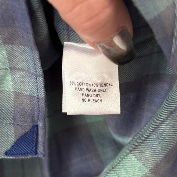 NWT UNTUCKit Women’s Green Navy Plaid Button Down Shirt Size 2 Cotton Blend - Picture 4 of 4